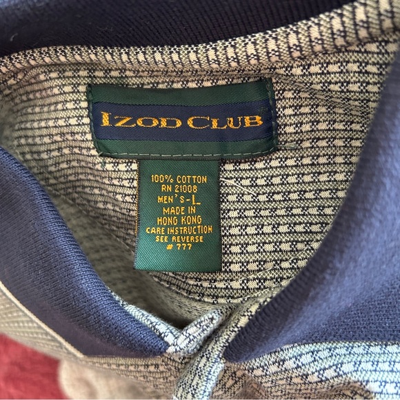Izod Club Golf Polo Shirt Patterned Navy White Large - Picture 7 of 8